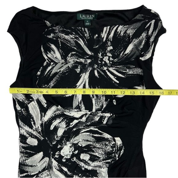 Lauren Ralph Lauren Boatneck Black & White Midi Floral Print Dress Sz: 10 - Picture 6 of 13